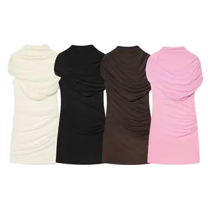 Gaun Mini Tanpa Lengan Kerah Tegak Berlapis Dekoratif Model Slim Fit Elegan Gaya Musim Dingin Terbaru TAOP&ZA 2025 4772232 - Product Image 1