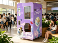 Distributeur de crème glacée LE 160-Cups, capacité du réservoir de 18 L, 3 garnitures solides + 3 liquides, cuillère sous le gobelet, service rapide en 20 secondes