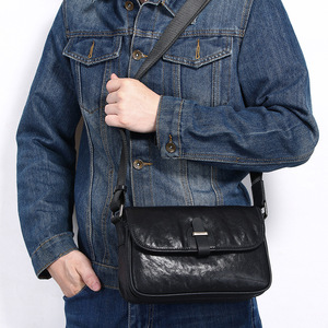 Men's Genuine Leather Crossbody <b>Bag</b> <b>Black</b> <b>Small</b> Durable Everyday Use - Product Image 1