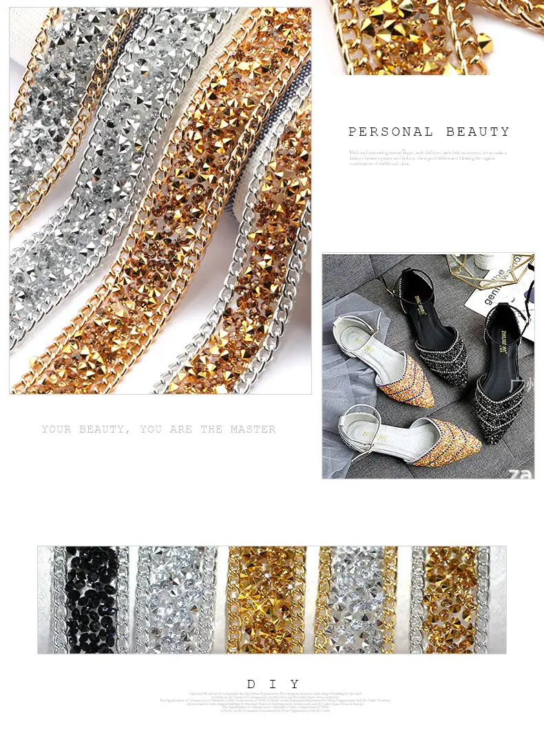 Ruban en cristal doré/argent de 19.5mm, garniture à franges en strass à fixation à chaud sur rouleau pour chaussures de vêtements