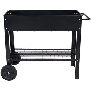 Portable Metal Flower <b>Pot</b> Stand With Wheels And Wire Shelf For Garden Use - Product Image 1