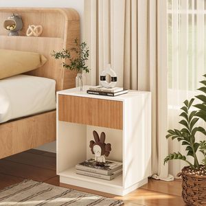 Mesita <span class=keywords><strong>de</strong></span> <span class=keywords><strong>Noche</strong></span> Moderna Minimalista <span class=keywords><strong>de</strong></span> Madera con Cajones <span class=keywords><strong>y</strong></span> Estante <span class=keywords><strong>de</strong></span> Almacenamiento para Dormitorio, Sala <span class=keywords><strong>de</strong></span> Estar, Área del Sofá en Blanco - Product Image 2