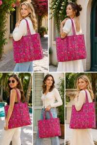 Sac fourre-tout en coton à motif floral pour femmes, sac à bandoulière imprimé 16x16 pouces, réutilisable, de haute qualité, pour les courses au supermarché - Product Image 2