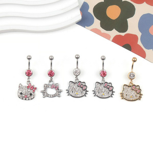Cute <strong>Cat</strong> Navel <strong>Ring</strong> Zircon Cartoon Cute Hello Kitty Stainless Steel Belly Button <strong>Ring</strong> Women's Gift Body Jewelry - Product Image 1