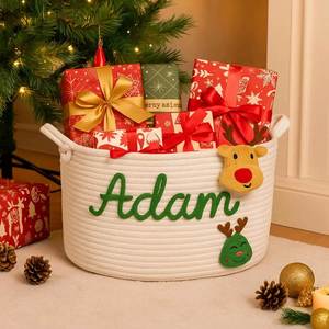 Panier de rangement moderne rustique en coton tressé personnalisé pour jouets de bébé, couches et cadeaux de naissance, idéal pour animaux de compagnie - Product Image 2