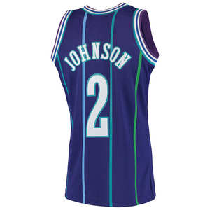 Herren Charlotte Jersey #<span class=keywords><strong>2</strong></span> Larry Johnson-Klassische Basketball uniform Atmungsaktive, schnell trocknende, gestickte, genähte Sport bekleidung - Product Image 2