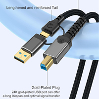Câble MIDI Type C tressé, cordon d'imprimante haute vitesse 2-en-1 USB-A/C vers USB-B 3.0, câble d'imprimante 5 Gbps, 1m 2m 3m 5m 0.3m 0.5m