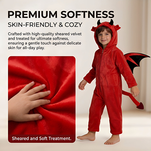Disfraz <span class=keywords><strong>de</strong></span> Diablo Rojo para Niños - Traje <span class=keywords><strong>de</strong></span> Terciopelo con Capucha, Alas y <span class=keywords><strong>Cola</strong></span> para Halloween - Product Image 3