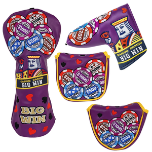 Housse <span class=keywords><strong>de</strong></span> tête <span class=keywords><strong>de</strong></span> club <span class=keywords><strong>de</strong></span> golf <span class=keywords><strong>de</strong></span> luxe en cuir PU violet brodé, magnétique, pour putter mallet et driver, motif jeton <span class=keywords><strong>de</strong></span> <span class=keywords><strong>poker</strong></span>, vente en gros - Product Image 2