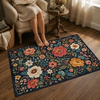 Tapis moderne à imprimé animalier bleu marine en polyester, imitation velours, lavable, antidérapant, insonorisant, pour salon