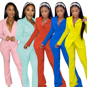 Modo Casuale A Due Pezzi Pantaloni Set Delle Donne di Colore Solido Manica Lunga Giacca Pantaloni Lunghi Delle Donne Set <span class=keywords><strong>Ufficio</strong></span> Della Signora Del Randello Del Partito abiti - Product Image 1