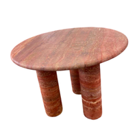 Table basse ronde en travertin rouge personnalisée avec pieds solides en pierre, style nordique, en marbre naturel, table d'appoint minimaliste décorative pour salon
