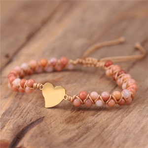 Thép Không Gỉ Vàng Tim Charm Hồng Aventurine Hạt Macrame Bện Bracelet Dân Tộc Dệt Chuỗi Điều Chỉnh Bracelet Dropship - Product Image 2