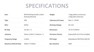 RadioMaster RP4TD-M <span class=keywords><strong>Mini</strong></span> ExpressLRS <span class=keywords><strong>2</strong></span>.4GHz Receptor True Diversity Gemini 1.0g TCXO ESP32 Dual SX1281 para Dron FPV Nano RX - Product Image 6