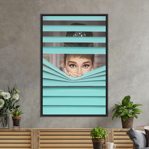 Audrey Hepburn <b>Canvas</b> Print: Retro Teal Shutter Design,BLACK <b>FRAMED</b> <b>CANVAS</b> - Product Image 3