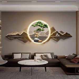 Luzes LED Redondas Modernas Personalizáveis para Pendurar na Parede, Pintura Decorativa de Paisagem em Novo Estilo Chinês para Sala de Estar e Escritório - Product Image 1