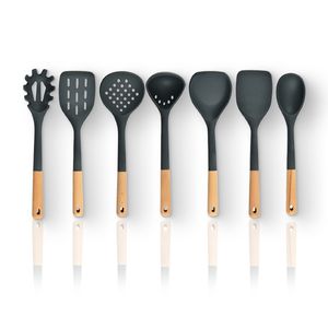 طقم أدوات مطبخ سيليكون بمقابض خشبية مكون من 7 قطع |   أدوات الخبز والطهي (ملعقة تقليب/ملعقة مثقبة/ملعقة قلي) - Product Image 6