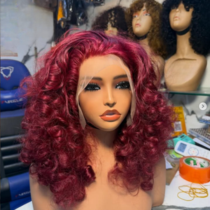 Perruques brésiliennes en cheveux humains 99J, densité 300%, <span class=keywords><strong>rouge</strong></span> bordeaux, avec dentelle frontale 13x6 HD transparente, sans colle - Product Image 1