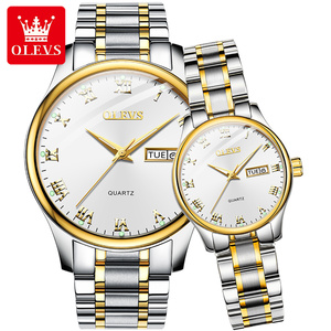 OLEVS 5568 amanti del lusso in acciaio inossidabile orologio al quarzo da uomo coppie orologi automatico calendario settimanale orologio da polso reloj mujer - Product Image 2