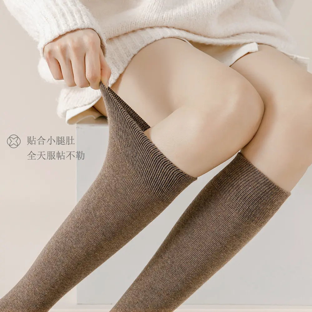 패션 두꺼운 허벅지 높은 양말 여성 솔리드 긴 스타킹 따뜻한 양모 높은 무릎 양말 Femme 다리 부츠