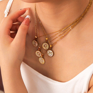 Conchiglie <span class=keywords><strong>zodiacali</strong></span> <span class=keywords><strong>oroscopo</strong></span> segno della moneta 18K oro placcato in acciaio inox moda gioielli collane Pvd impermeabile per le donne - Product Image 2