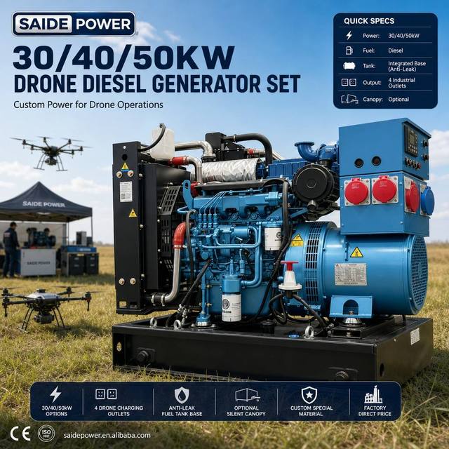 UAV Charging Station Diesel Generator Set 50KW 30KW Pure Sine Wave Power Supply for Industrial Agriculture Drone 50Hz weichai