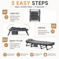 Lit de camping pliable moderne avec cadre métallique, chaise longue portable avec poche de rangement latérale pour le bureau et le camping