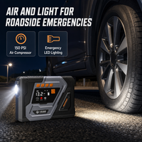 Démarreur de voiture et camion 12V, compresseur d'air 150 PSI, batterie 4S 10800 mAh, préchauffeur de pneus, entrée/sortie USB Type-C, lumière LED