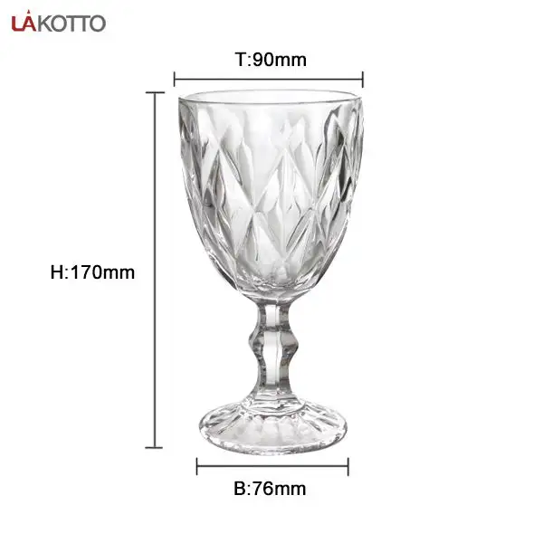 Gelas minum kaca antik timbul berwarna kristal gelas berkaki kaca