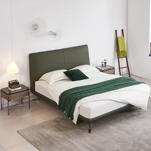 Lüks yatak ev mobilya Modern tarzı yatak odası king-size yatak yastık katı ahşap çerçeve