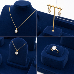 Zebopak Juego completo de exhibición de joyas de terciopelo azul zafiro con busto para collares, soporte de arco, caja para anillos, barra en T y almohada para pendientes - Product Image 3