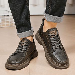 Men's Retro Casual Leather Shoes Large Size, Wear-resistant Leather <b>Flat</b> Sole Outdoor Fashion Martin Boots - Product Image 2