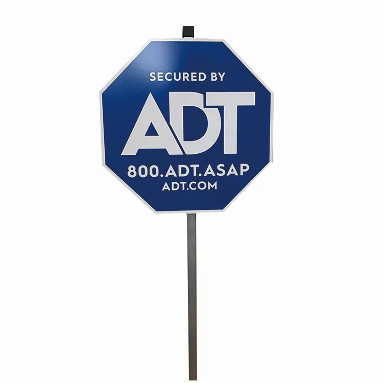 V014A Hot Selling Home 30' 25' Yard Plastic Blue ADT Security Yard Sign Aluminum Post 27"