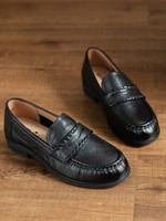 Mocassins en cuir de vachette marron pour femmes, style à enfiler, chaussures décontractées pour le travail