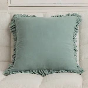 Innermor Solid Color Decorative Ruffle Cushion Cover Home Decor Luxury Cotton Linen Throw Pillow Case 18x18