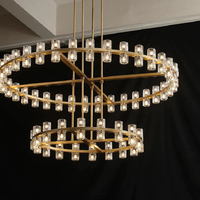 Lustre Moderne de Luxe en Laiton Doré, Cylindres en Verre Cristal Multi-Niveaux, LED AC 85-265V 2700K, Luminaire Suspendu pour Escalier