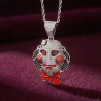 Collier pendentif tête de poupée d'horreur Hip Hop Iced Out en laiton micro-pavé CZ Bling avec chaîne à maillons pour hommes et femmes, vente en gros
