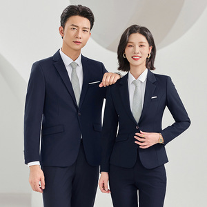 Royal Blue Business Suit Set Unisex Workwear Thickening Polyester Formal Wear For Office - Product Image 1