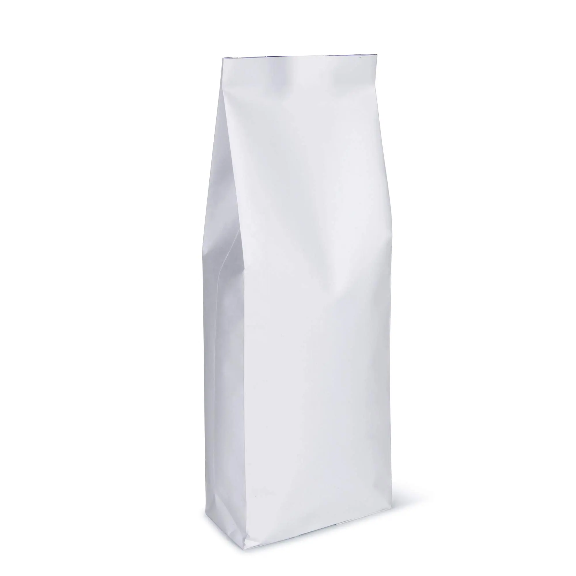 Bolsa de café para envasado de alimentos con válvula de cremallera de papel de aluminio blanco mate de fondo plano impresa personalizada