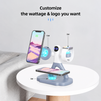 Support de charge sans fil magnétique PD 15W pour téléphone, pour montre, station de charge sans fil 3 en 1 avec design Spaceman