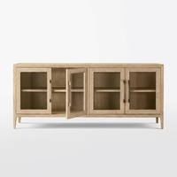 Buffet contemporain en verre français avec armoire à 4 portes en chêne massif, meuble de salle à manger