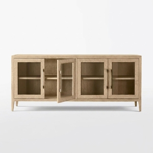 Buffet contemporain en verre français avec armoire à 4 portes en chêne massif, meuble de salle à manger - Product Image 3