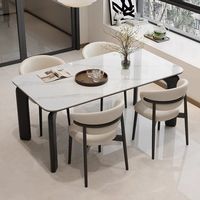Ensemble table et chaises de salle à manger en bois massif crème nordique, style moderne minimaliste, noir, pour la maison ou les hôtels