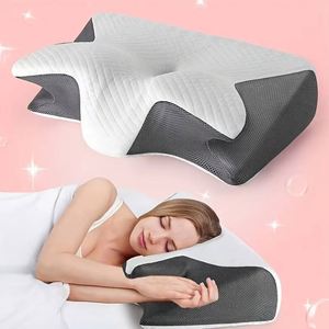 Butterfly <b>Shaped</b> Memory Foam Neck <b>Pillow</b> for Side and Supine Lying Streamlined Design Relaxed Shoulders Soft Sturdy Support - Product Image 1