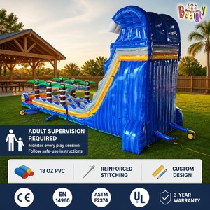 Piscine gonflable commerciale écologique à trois voies, longue, avec motifs de palmiers tropicaux bleus, gris, jaunes et oranges, idéale pour la <span class=keywords><strong>location</strong></span> extérieure - Product Image 6