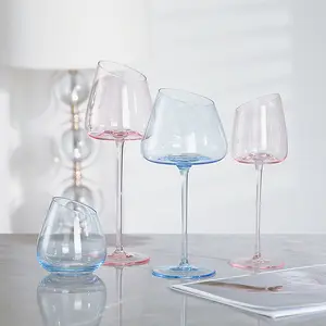 Creative Concave Flamingo Gradient Pink Crystal Glass Goblet Champagne Glass Burgundy Wine Glass For Parties Handgrip Shape