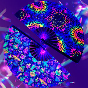 Büyük Rave bambu toptan özel fanlar müzik festivali aksesuarları Clack Fan parti 13 inç UV katlanır Led Glow el Fan - Product Image 2