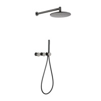 Système de douche encastré en acier inoxydable brossé doré de haute qualité avec douchette céramique à deux fonctions et robinetterie