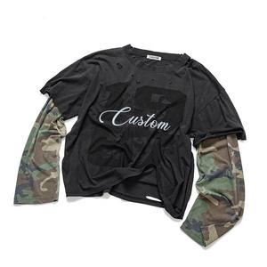 เสื้อยืดแขนยาวสองชั้นสำหรับผู้ชายผ้าคอตตอนซักได้พิมพ์ลายสตรีทแวร์ผ้าฝ้ายโอเวอร์ไซส์ - Product Image 2