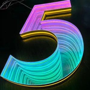 Led Abyss Magic Mirror Infinity Tunnel Mirror 3D Led Neon Creative Acrylic Glass 3D Letter Mirror Art Home Decoration